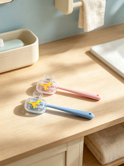 2pcs Cute Dinosaur Toothbrush Holder- Children's Bathroom Wall-Mounted Storage Rack, Baby Bathroom Supplies, Baby Essentials, Bathroom Decor