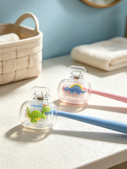 2pcs Cute Dinosaur Toothbrush Holder- Children's Bathroom Wall-Mounted Storage Rack, Baby Bathroom Supplies, Baby Essentials, Bathroom Decor