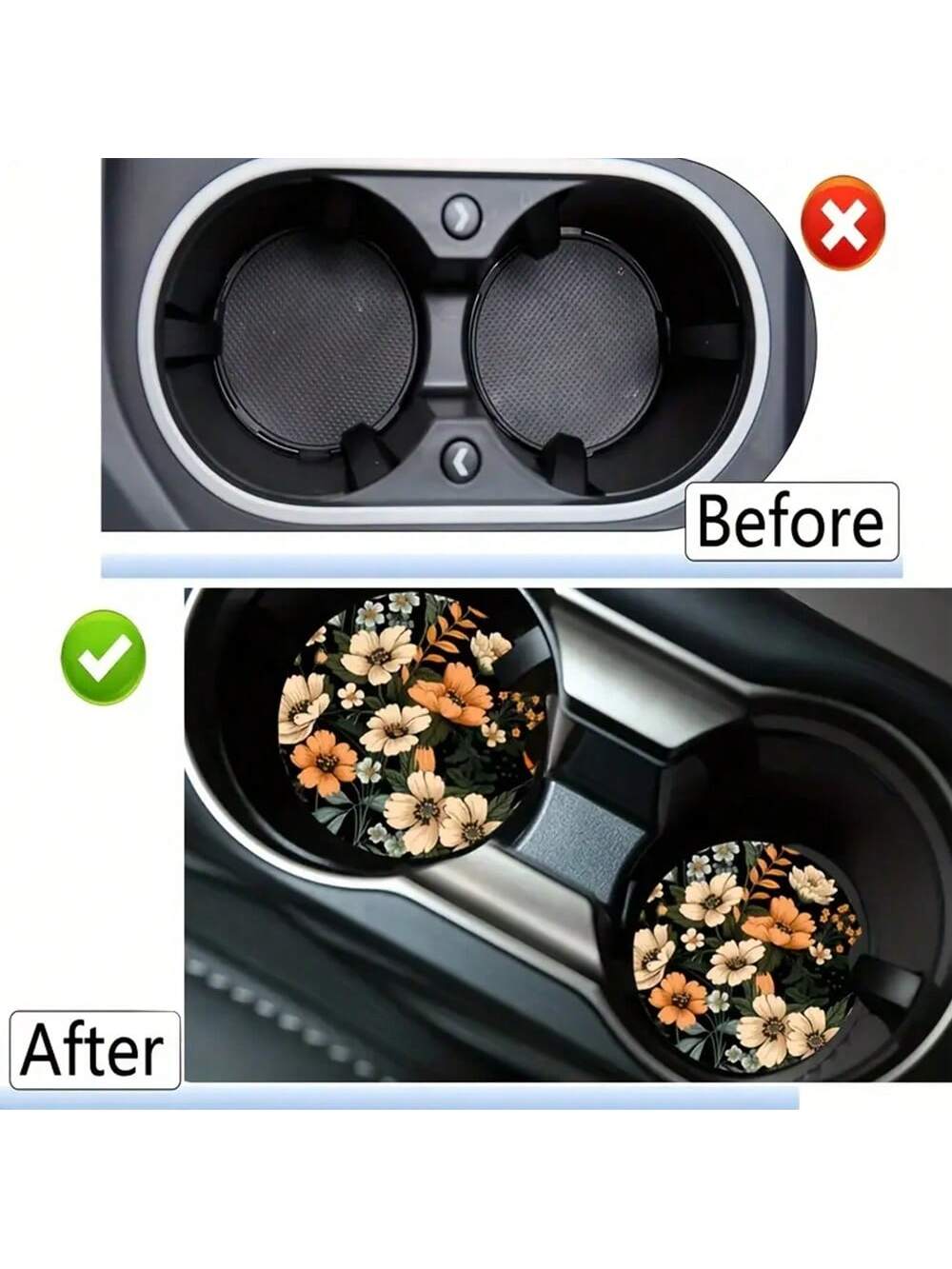 2pcs Floral Pattern Absorbent Cup Coaster, Stylish & Durable Fast-Drying Non-Slip Car Cup Mat