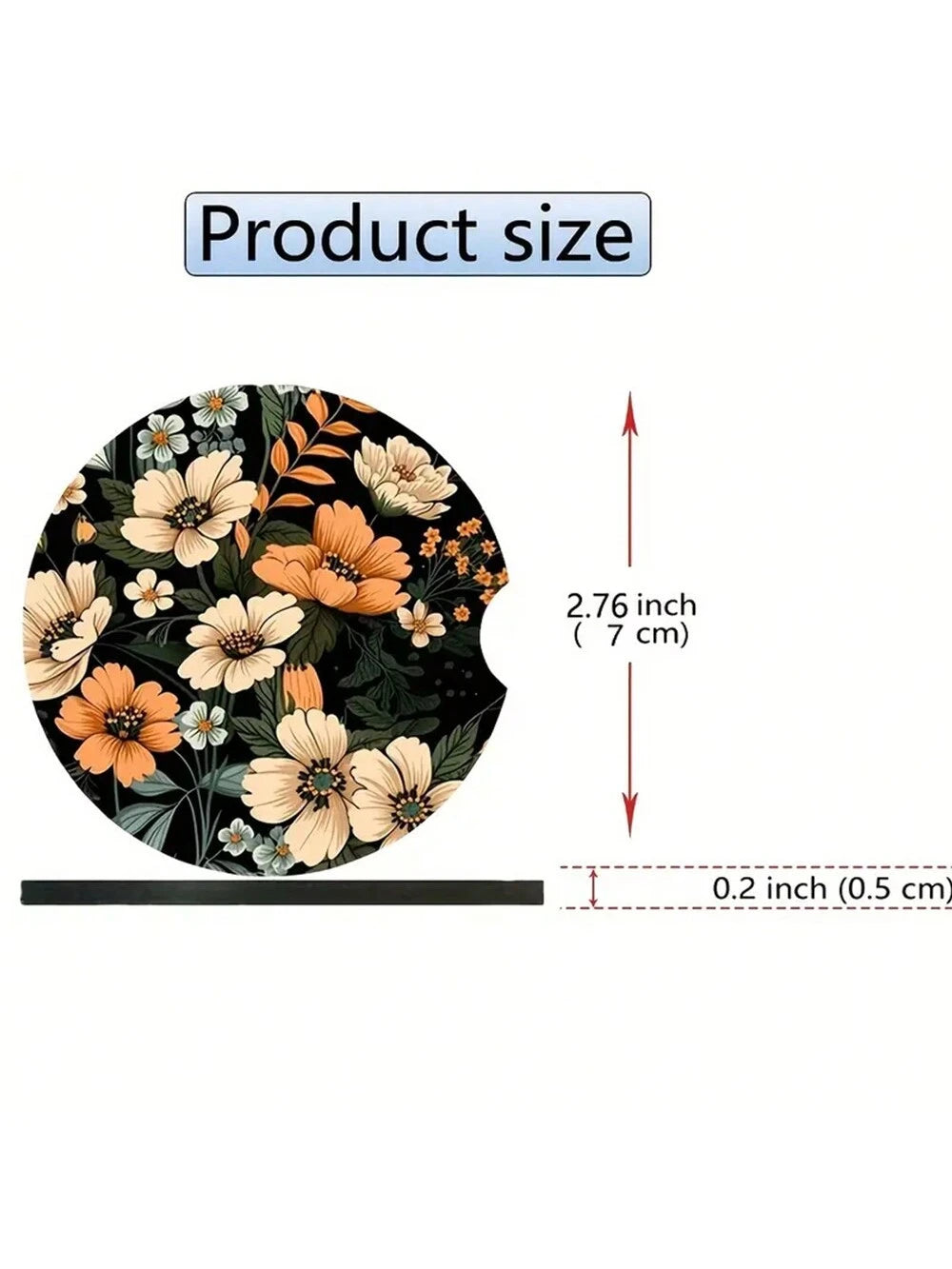 2pcs Floral Pattern Absorbent Cup Coaster, Stylish & Durable Fast-Drying Non-Slip Car Cup Mat