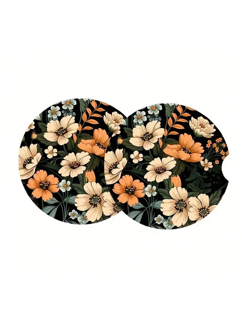 2pcs Floral Pattern Absorbent Cup Coaster, Stylish & Durable Fast-Drying Non-Slip Car Cup Mat
