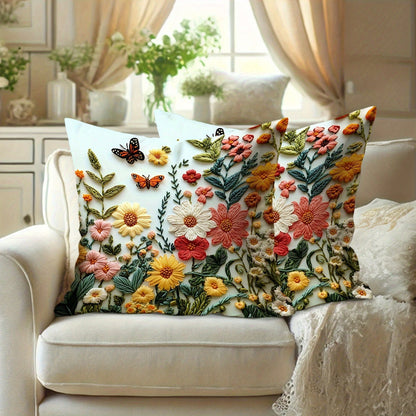 2pcs Floral Print Throw Pillow Covers (Pillow Pattern Is Printed, Not Embroidered), Spring Flower & Butterfly Pattern, Spring Decor, Polyester Fabric Cushion Cover, Bedroom Decor| Pastoral Style, Mac