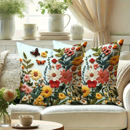2pcs Floral Print Throw Pillow Covers (Pillow Pattern Is Printed, Not Embroidered), Spring Flower & Butterfly Pattern, Spring Decor, Polyester Fabric Cushion Cover, Bedroom Decor| Pastoral Style, Mac