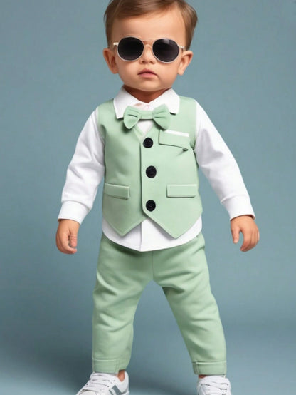 2pcs Gentleman Suit Includes Woven Vest And Trousers, Suitable For Birthday Party, Wedding, Stage Performance, Baby Boy Clothes