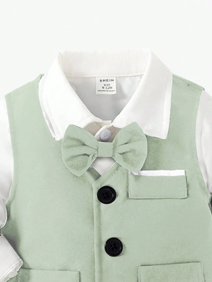 2pcs Gentleman Suit Includes Woven Vest And Trousers, Suitable For Birthday Party, Wedding, Stage Performance, Baby Boy Clothes