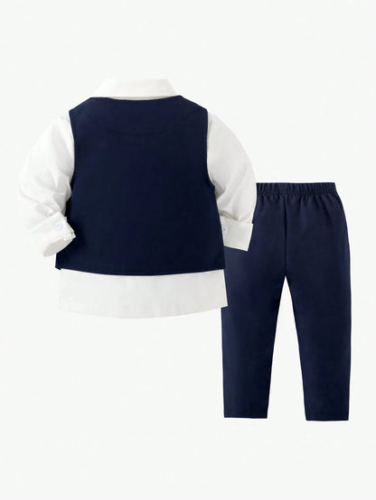 2pcs Gentleman Suit Includes Woven Vest And Trousers, Suitable For Birthday Party, Wedding, Stage Performance, Baby Boy Clothes