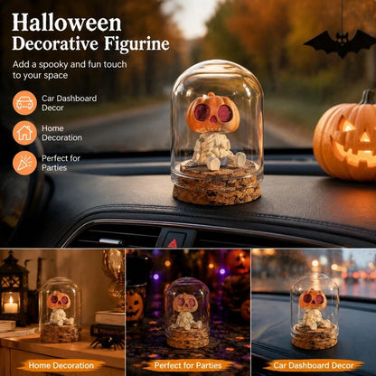 2pcs Halloween Pumpkin Skull Glass Dome Car Dashboard Decor, Mini Pumpkin Lantern Skull Resin Statue In Glass Cloak, Spooky Gothic Car Interior, Autumn Home Desktop Halloween Party Decoration Gift