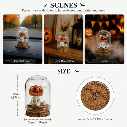 2pcs Halloween Pumpkin Skull Glass Dome Car Dashboard Decor, Mini Pumpkin Lantern Skull Resin Statue In Glass Cloak, Spooky Gothic Car Interior, Autumn Home Desktop Halloween Party Decoration Gift