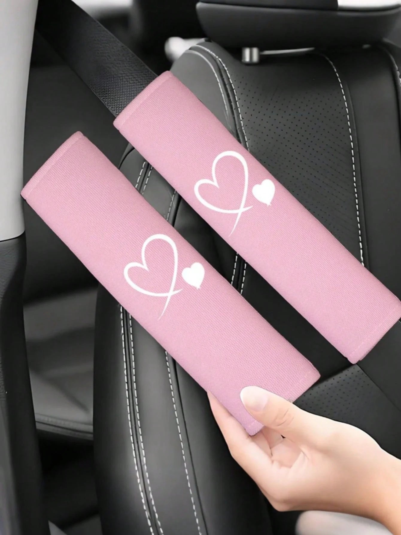 2pcs Heart Embroidered Car Seat Belt Shoulder Pads, Black Car Accessories, Soft Breathable Fabric, Enhance Interior Comfort, Upgrade Driving Experience, Fashion Design