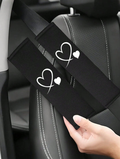 2pcs Heart Embroidered Car Seat Belt Shoulder Pads, Black Car Accessories, Soft Breathable Fabric, Enhance Interior Comfort, Upgrade Driving Experience, Fashion Design
