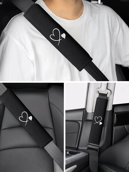 2pcs Heart Embroidered Car Seat Belt Shoulder Pads, Black Car Accessories, Soft Breathable Fabric, Enhance Interior Comfort, Upgrade Driving Experience, Fashion Design