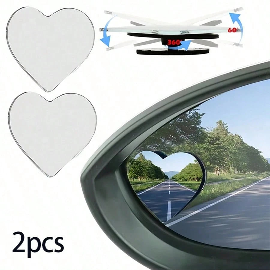 2pcs Heart-Shaped Frameless Convex Blind Spot Mirror, High Definition 360° Rearview Assist Mirror, Car Heart-Shaped Blind Spot Mirror, Frameless Blind Spot Mirror, 360° Wide Angle Convex Mirror, Fan-S