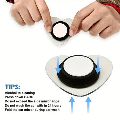 2pcs Heart-Shaped Frameless Convex Blind Spot Mirror, High Definition 360° Rearview Assist Mirror, Car Heart-Shaped Blind Spot Mirror, Frameless Blind Spot Mirror, 360° Wide Angle Convex Mirror, Fan-S