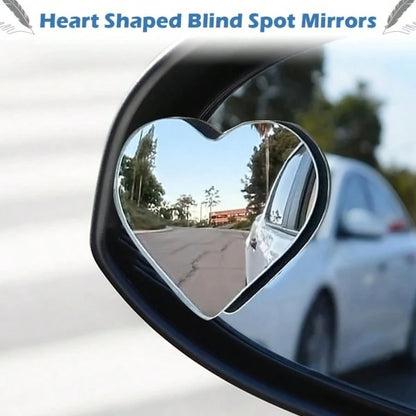 2pcs Heart-Shaped Frameless Convex Blind Spot Mirror, High Definition 360° Rearview Assist Mirror, Car Heart-Shaped Blind Spot Mirror, Frameless Blind Spot Mirror, 360° Wide Angle Convex Mirror, Fan-S