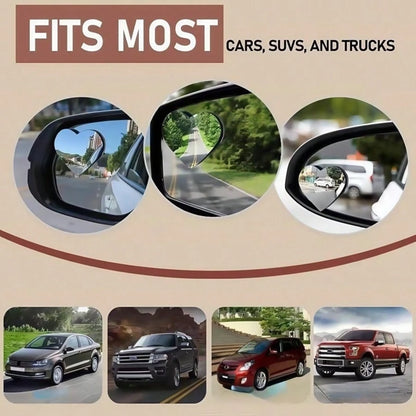 2pcs Heart-Shaped Frameless Convex Blind Spot Mirror, High Definition 360° Rearview Assist Mirror, Car Heart-Shaped Blind Spot Mirror, Frameless Blind Spot Mirror, 360° Wide Angle Convex Mirror, Fan-S