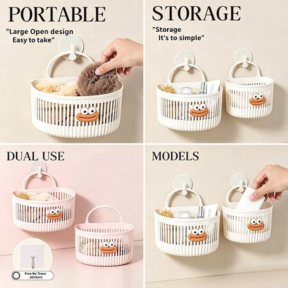 2pcs Kids Bathroom Wall-Mounted Storage Baskets, Drill-Free Multi-Function Shower Caddy