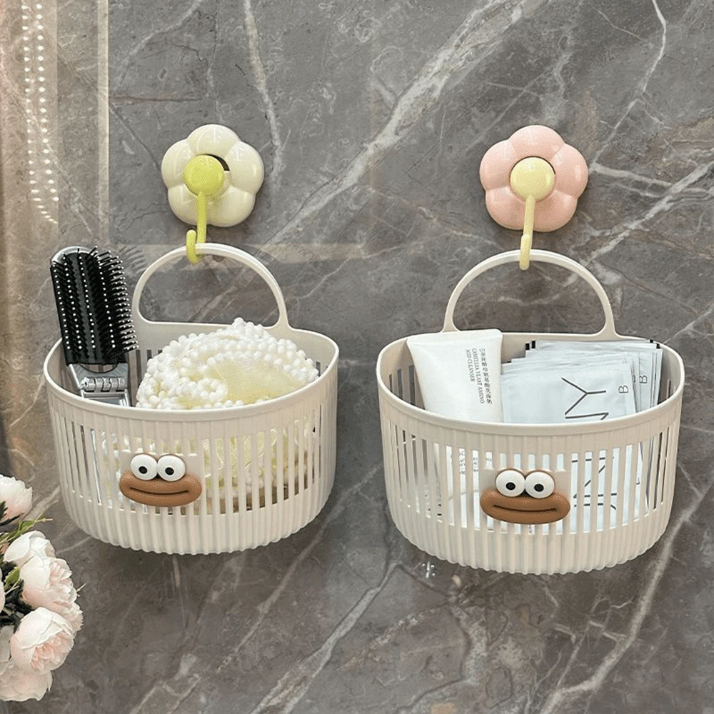 2pcs Kids Bathroom Wall-Mounted Storage Baskets, Drill-Free Multi-Function Shower Caddy
