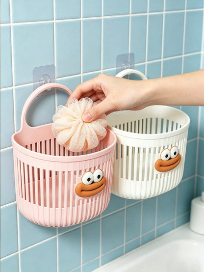 2pcs Kids Bathroom Wall-Mounted Storage Baskets, Drill-Free Multi-Function Shower Caddy
