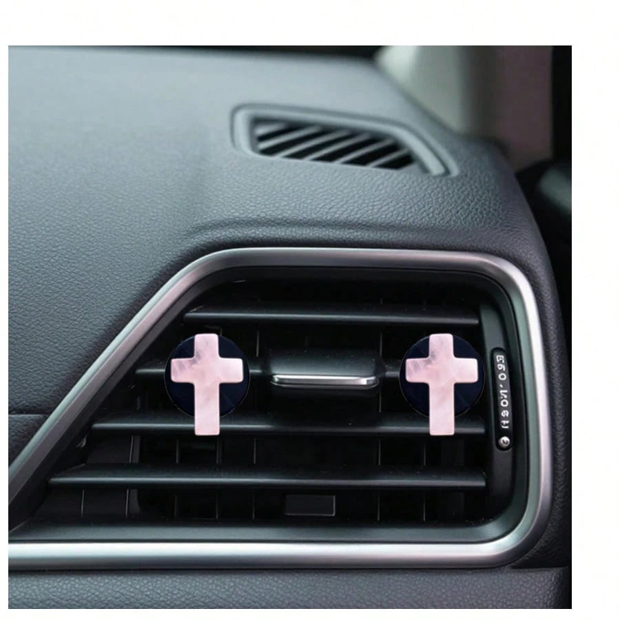 2pcs Natural Stone Cross Car Air Vent Clip, DIY Car Interior Accessories