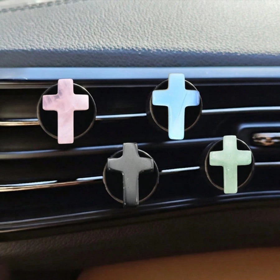 2pcs Natural Stone Cross Car Air Vent Clip, DIY Car Interior Accessories