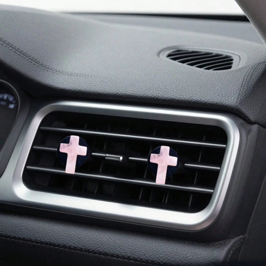 2pcs Natural Stone Cross Car Air Vent Clip, DIY Car Interior Accessories