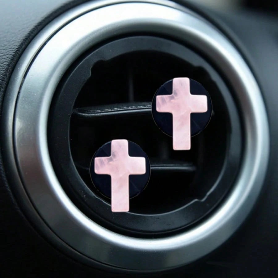 2pcs Natural Stone Cross Car Air Vent Clip, DIY Car Interior Accessories