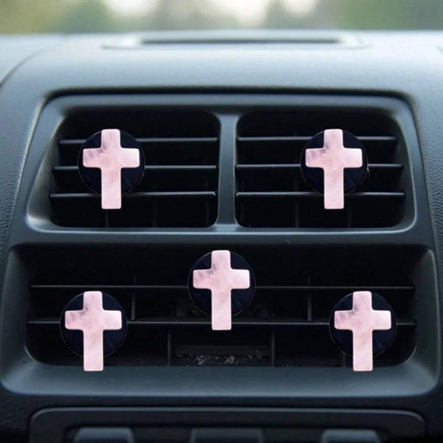 2pcs Natural Stone Cross Car Air Vent Clip, DIY Car Interior Accessories