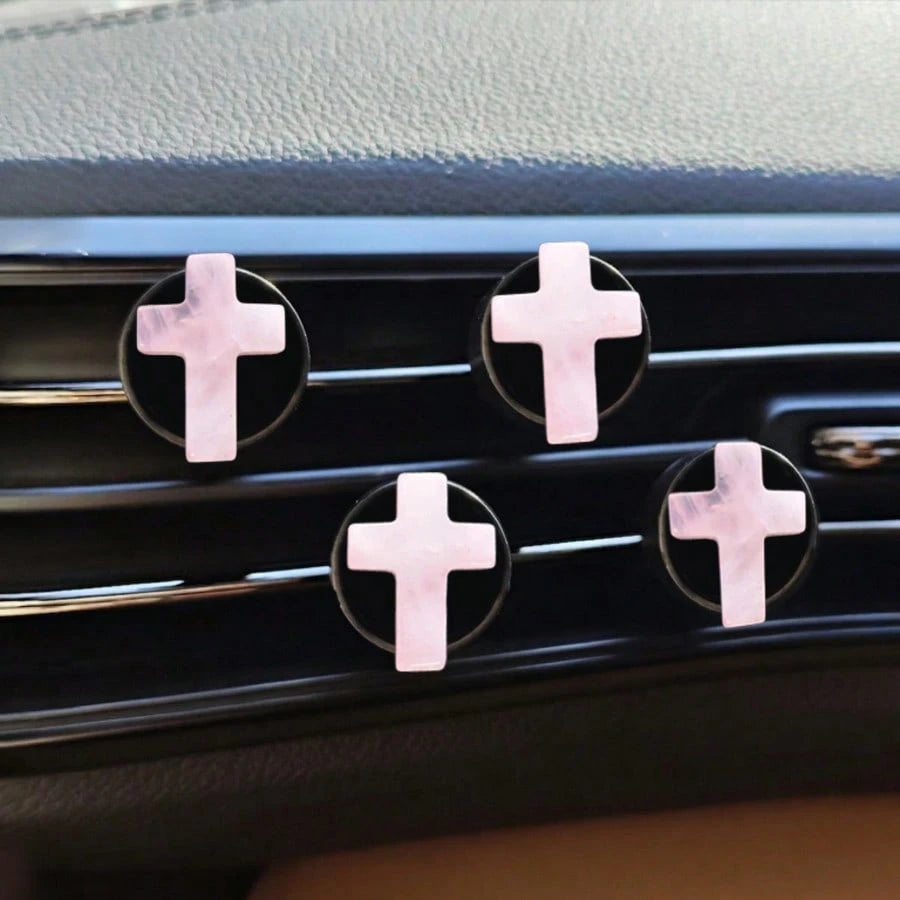 2pcs Natural Stone Cross Car Air Vent Clip, DIY Car Interior Accessories
