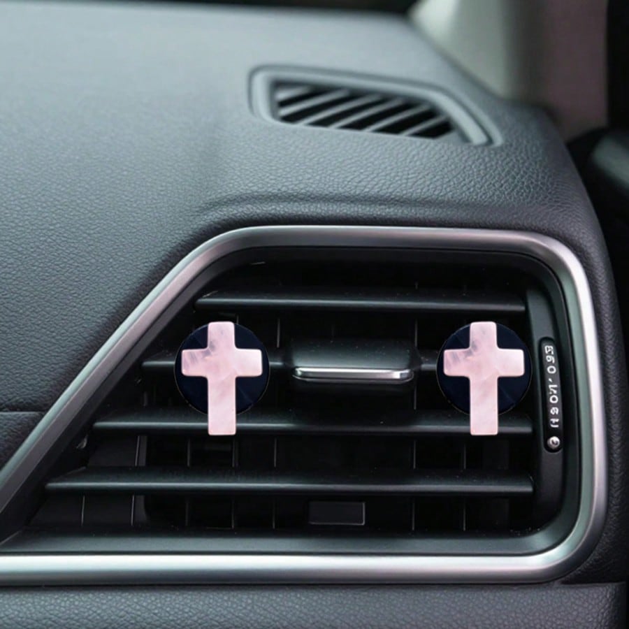 2pcs Natural Stone Cross Car Air Vent Clip, DIY Car Interior Accessories