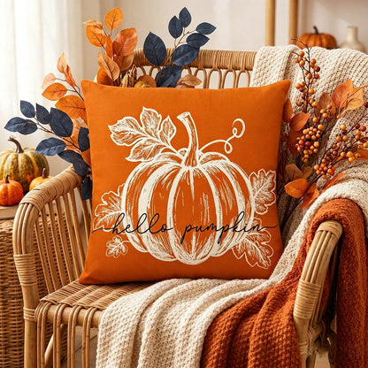 2pcs Orange Pumpkin Pillow Covers, Autumn Decorative Pillowcases, Rustic Thanksgiving Harvest Indoor/Outdoor Sofa Bed Porch Decor, Single-Sided, Pillow Insert Not Included