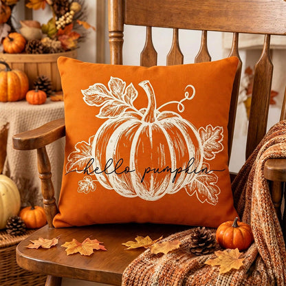 2pcs Orange Pumpkin Pillow Covers, Autumn Decorative Pillowcases, Rustic Thanksgiving Harvest Indoor/Outdoor Sofa Bed Porch Decor, Single-Sided, Pillow Insert Not Included