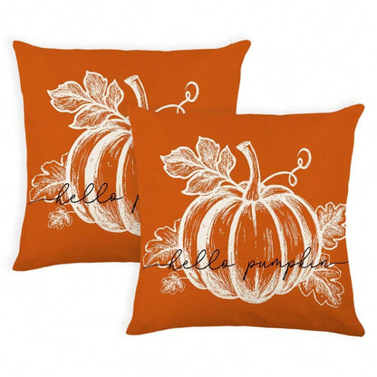 2pcs Orange Pumpkin Pillow Covers, Autumn Decorative Pillowcases, Rustic Thanksgiving Harvest Indoor/Outdoor Sofa Bed Porch Decor, Single-Sided, Pillow Insert Not Included