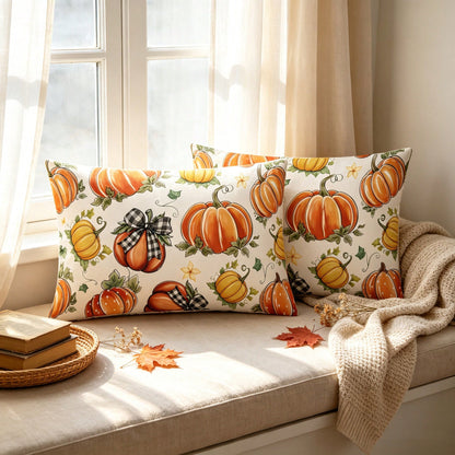 2PCS Piece Set Of Autumn Pumpkin Pillow Covers, Watercolor Maple Leaf Harvest Decorative Cushion Covers, Perfect For Thanksgiving Farmhouse-Style Home Decor, Suitable For Living Room Sofa Decoration