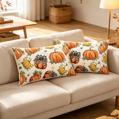 2PCS Piece Set Of Autumn Pumpkin Pillow Covers, Watercolor Maple Leaf Harvest Decorative Cushion Covers, Perfect For Thanksgiving Farmhouse-Style Home Decor, Suitable For Living Room Sofa Decoration