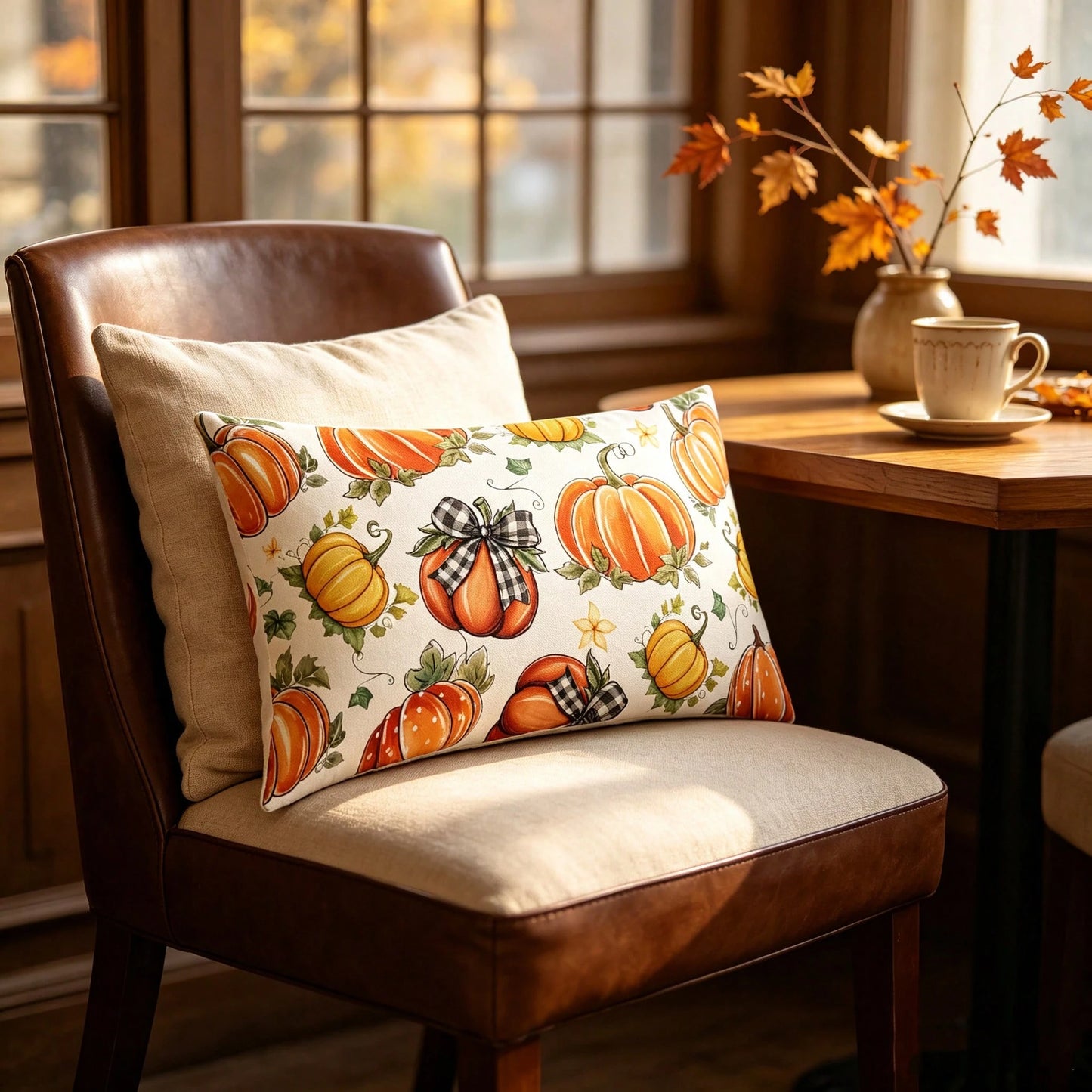 2PCS Piece Set Of Autumn Pumpkin Pillow Covers, Watercolor Maple Leaf Harvest Decorative Cushion Covers, Perfect For Thanksgiving Farmhouse-Style Home Decor, Suitable For Living Room Sofa Decoration