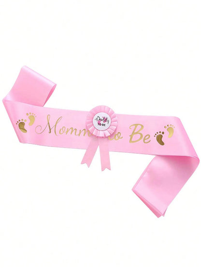2pcs Pink Baby Shower Sash Set, Mommy-To-Be Sash And Daddy-To-Be Badge, Mommy And Baby Girl Baby Shower Decorations, Gender Reveal Gift