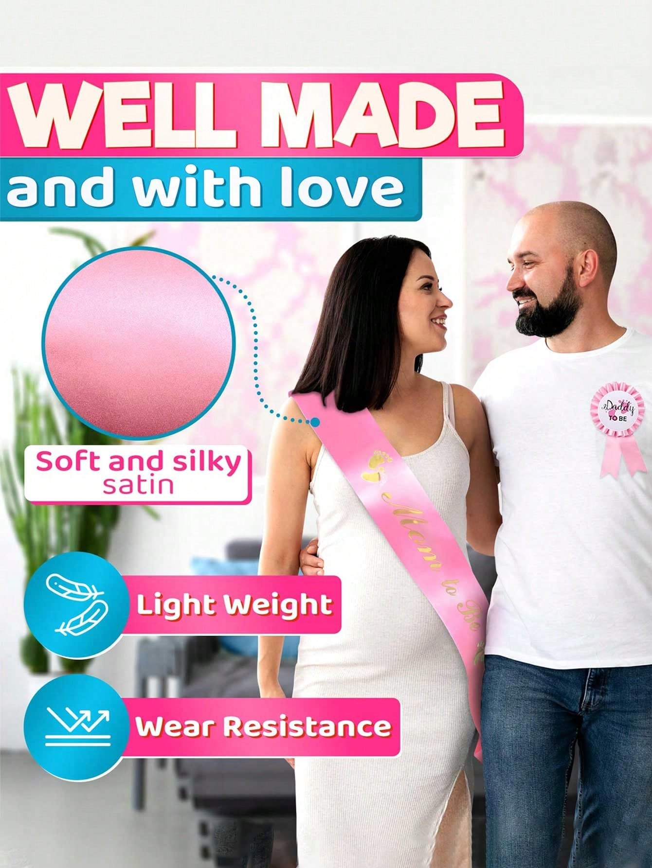 2pcs Pink Baby Shower Sash Set, Mommy-To-Be Sash And Daddy-To-Be Badge, Mommy And Baby Girl Baby Shower Decorations, Gender Reveal Gift