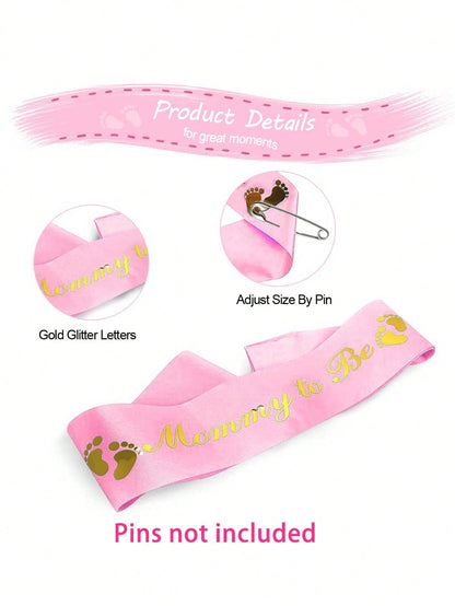 2pcs Pink Baby Shower Sash Set, Mommy-To-Be Sash And Daddy-To-Be Badge, Mommy And Baby Girl Baby Shower Decorations, Gender Reveal Gift