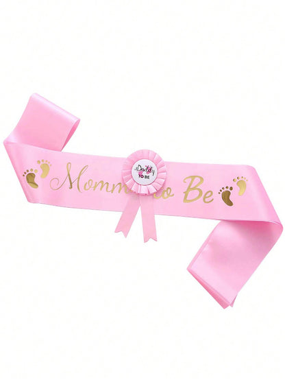 2pcs Pink Baby Shower Sash Set, Mommy-To-Be Sash And Daddy-To-Be Badge, Mommy And Baby Girl Baby Shower Decorations, Gender Reveal Gift