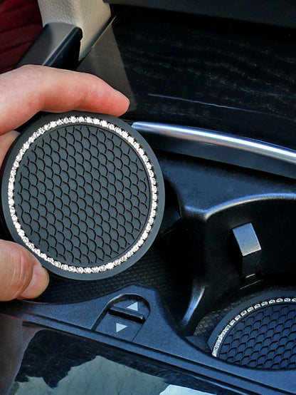 2pcs Rhinestone Decor Car Coaster