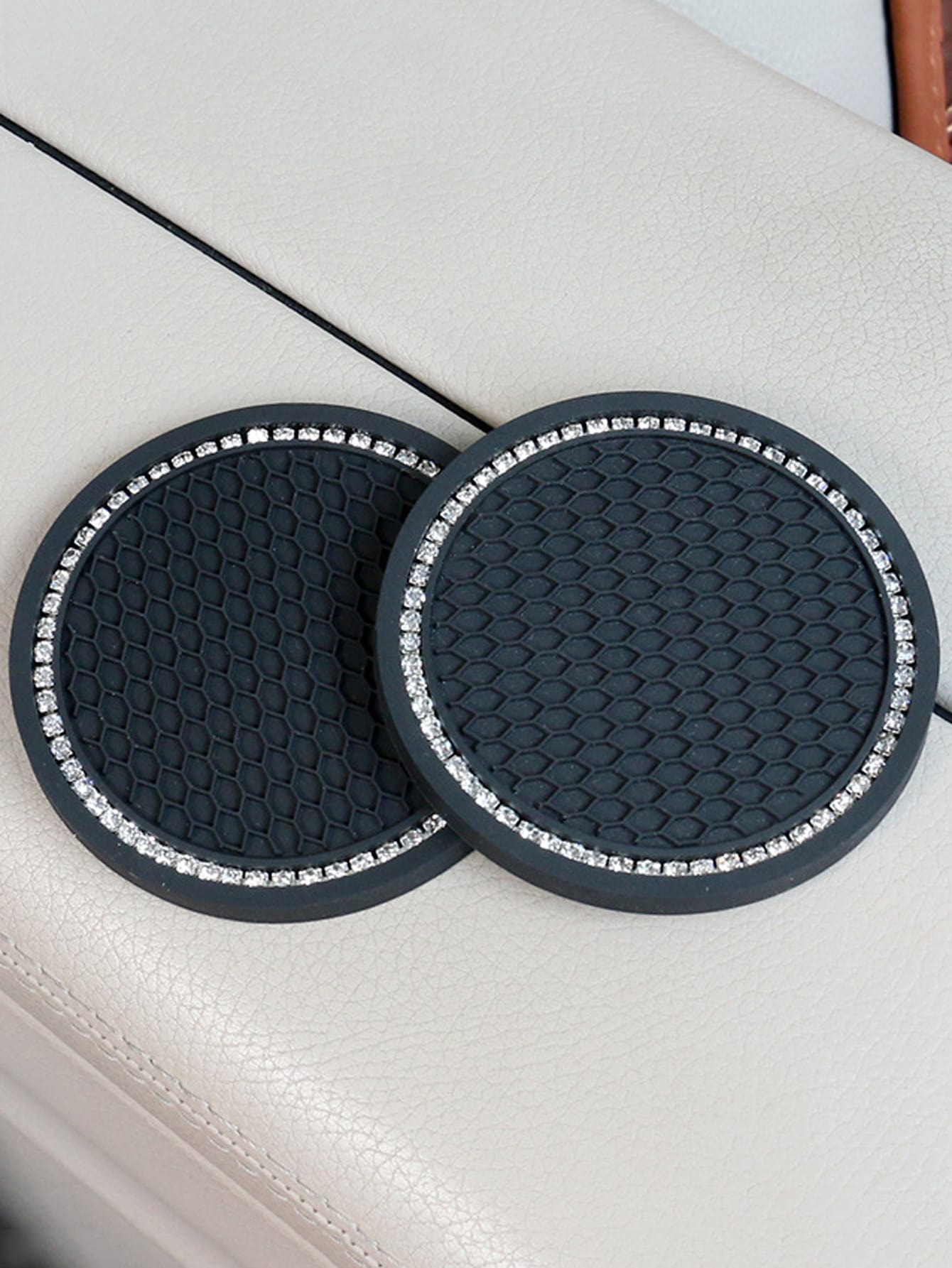 2pcs Rhinestone Decor Car Coaster