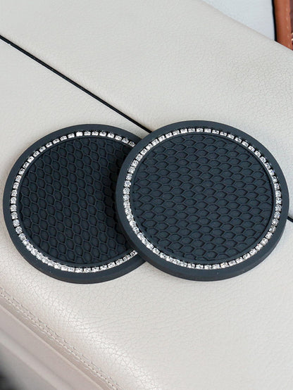 2pcs Rhinestone Decor Car Coaster
