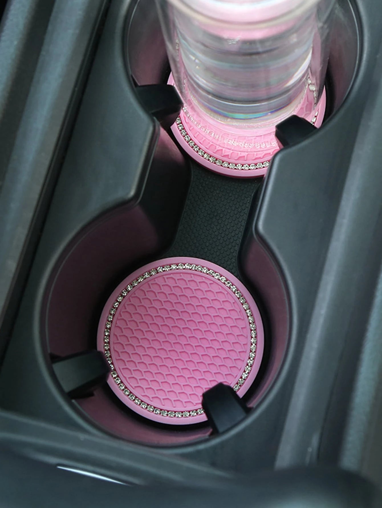 2pcs Rhinestone Decor Car Coaster