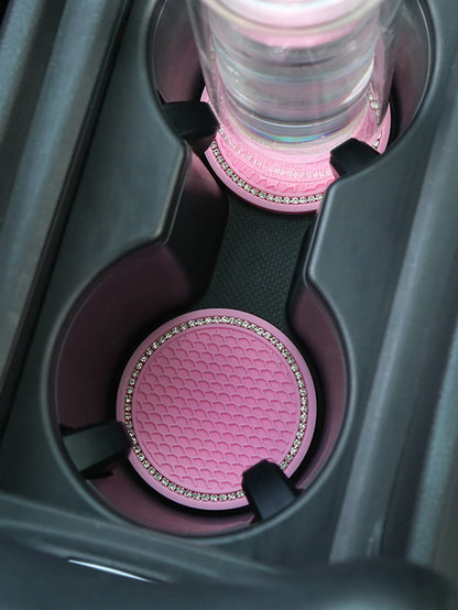 2pcs Rhinestone Decor Car Coaster