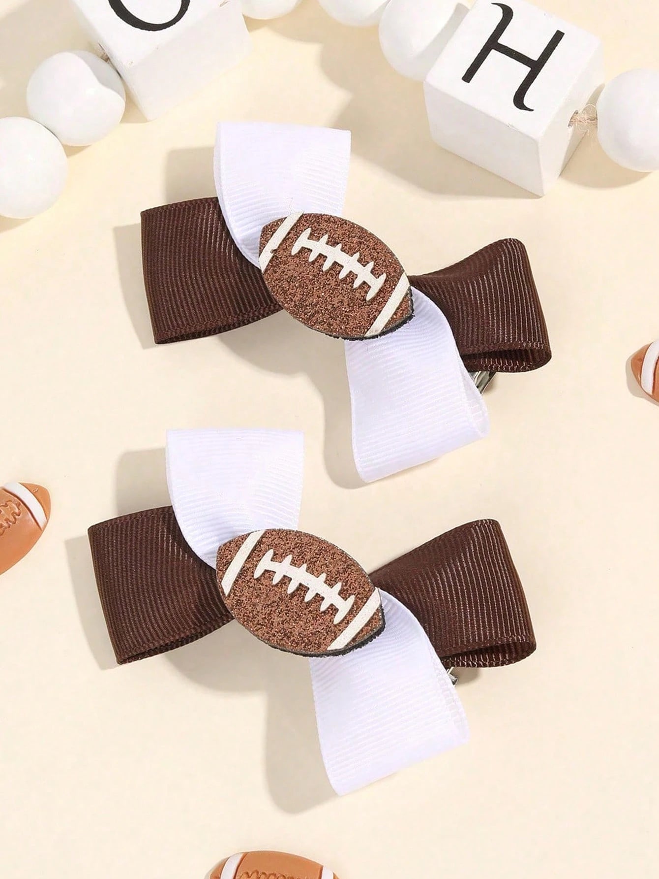 2pcs Rugby Hair Bows For Girls Sparkling Football Glitter Decor Bow Hair Clips Sporty Style Hairpins Grosgrain Ribbon Cheer Bow Girls Holiday Party Outfit Decor Stuff Gift Kids Baby Hair Accessories