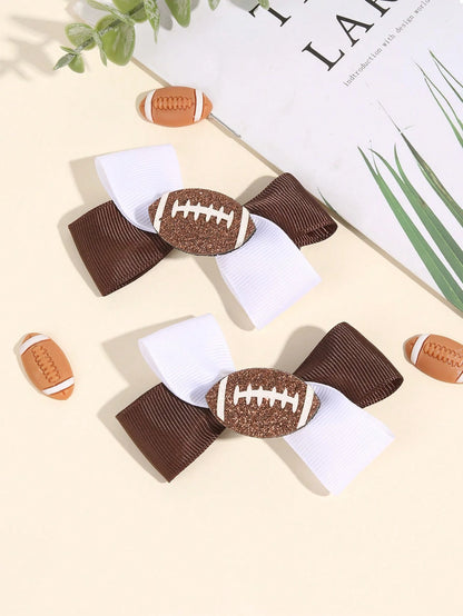2pcs Rugby Hair Bows For Girls Sparkling Football Glitter Decor Bow Hair Clips Sporty Style Hairpins Grosgrain Ribbon Cheer Bow Girls Holiday Party Outfit Decor Stuff Gift Kids Baby Hair Accessories