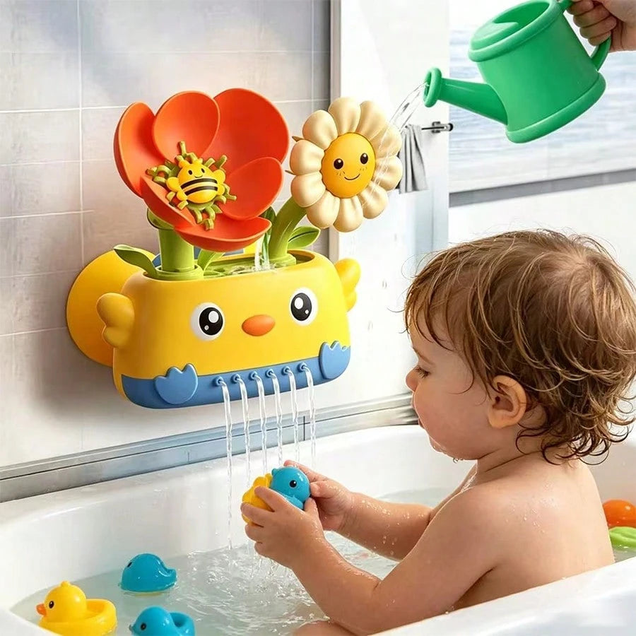 2pcs/Set (1 Toy And 1 Spoon) Bathtub Toy Water Wheel With Suction Cup, Rotating Function, Water Bird Whistle Toy, Interactive Bathroom Toy For Children, Suitable For Playing In Bathtub. Baby Bathtub T