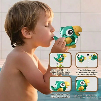 2pcs/Set (1 Toy And 1 Spoon) Bathtub Toy Water Wheel With Suction Cup, Rotating Function, Water Bird Whistle Toy, Interactive Bathroom Toy For Children, Suitable For Playing In Bathtub. Baby Bathtub T