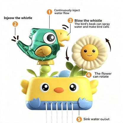2pcs/Set (1 Toy And 1 Spoon) Bathtub Toy Water Wheel With Suction Cup, Rotating Function, Water Bird Whistle Toy, Interactive Bathroom Toy For Children, Suitable For Playing In Bathtub. Baby Bathtub T