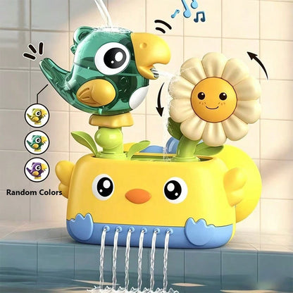 2pcs/Set (1 Toy And 1 Spoon) Bathtub Toy Water Wheel With Suction Cup, Rotating Function, Water Bird Whistle Toy, Interactive Bathroom Toy For Children, Suitable For Playing In Bathtub. Baby Bathtub T